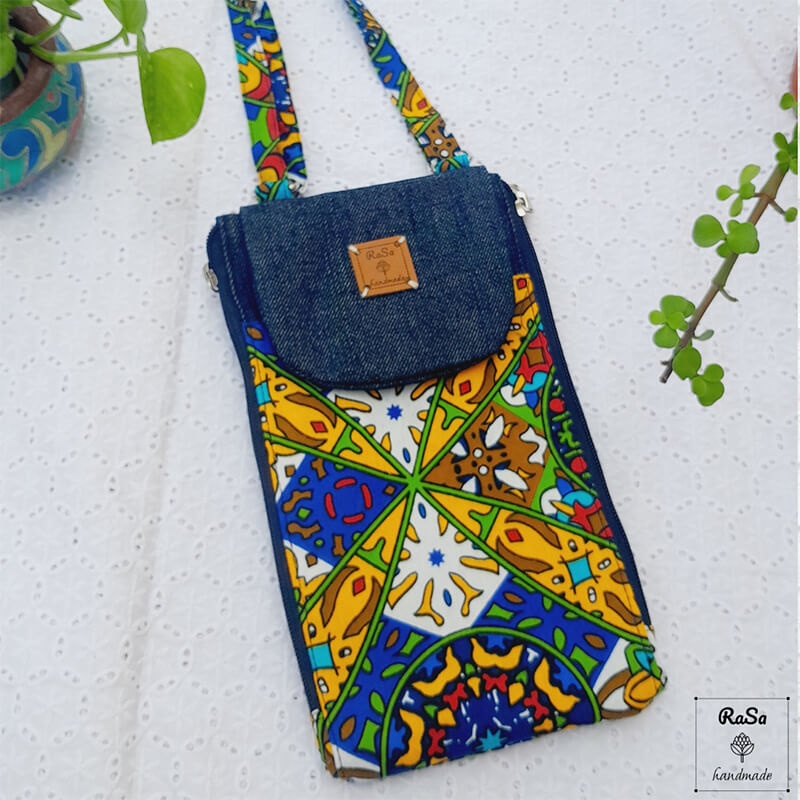 Mobile Sling Bag- Debbie Sling Bag In African Ankara Print GREEN