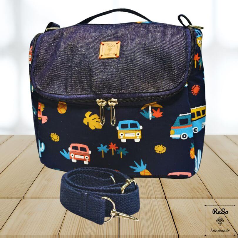 Lunch Bag For Kids In Navy Car Print