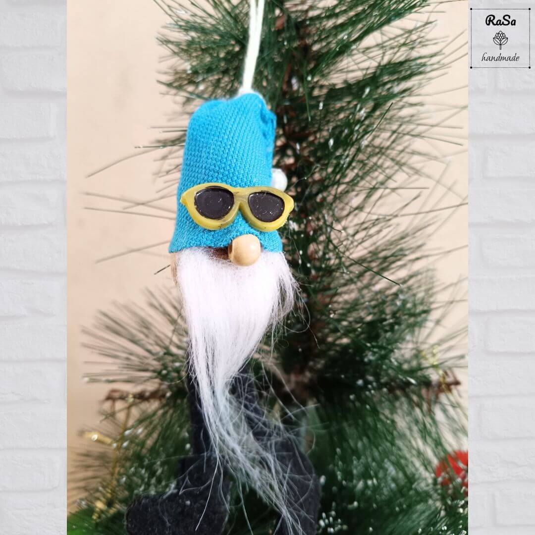 Gnome-Christmas Tree Ornament-Tiny Gnome With Legs And Blue Hat