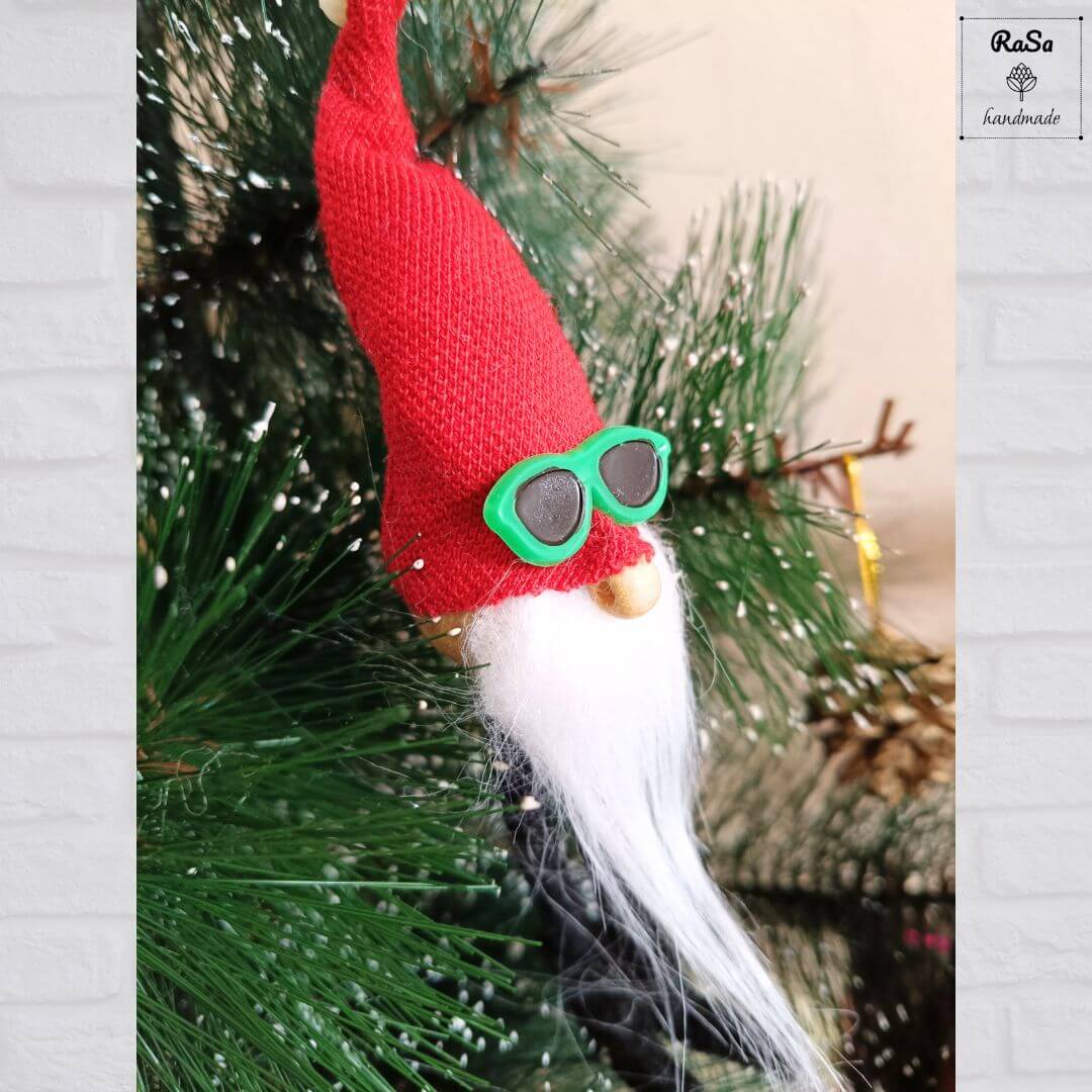 Gnome-Christmas Tree Ornament-Tiny Gnome With Legs And RED Hat