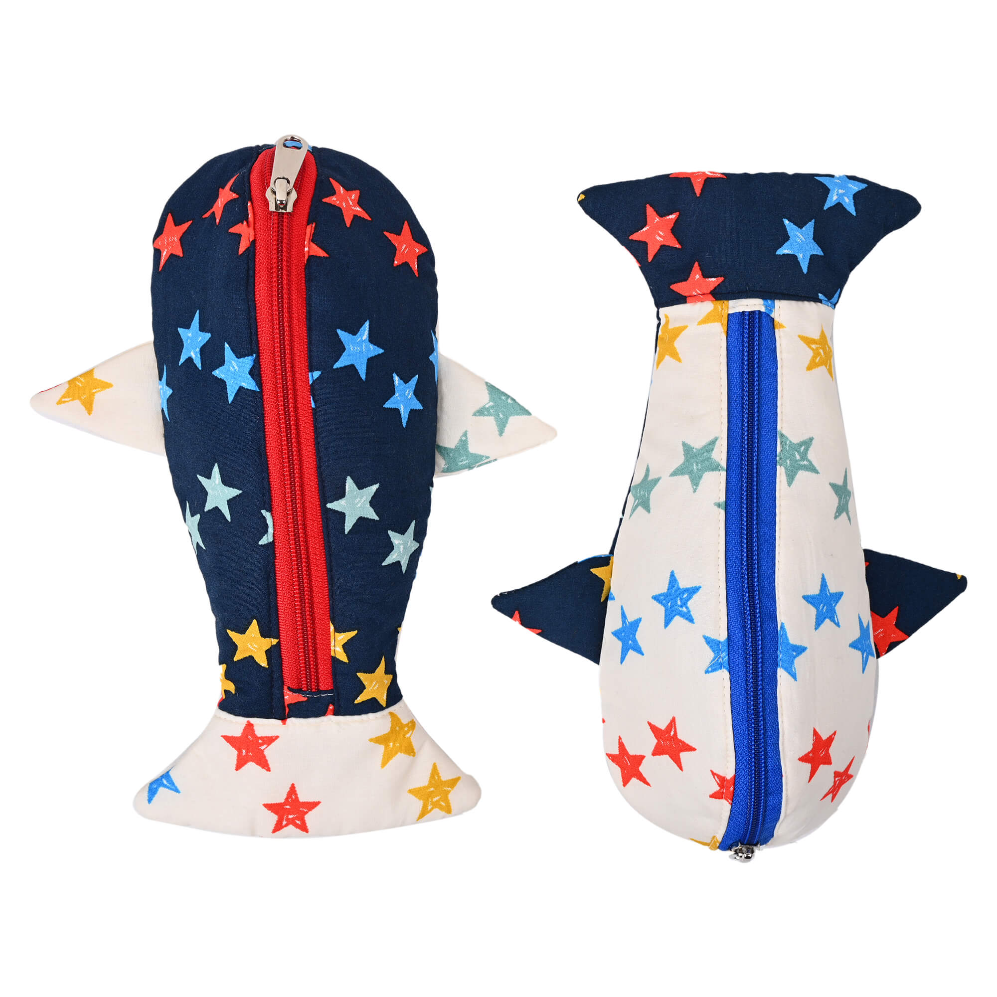 Pencil Case – Shark Pencil Case Pack Of 2 – BEIGE And NAVY STAR Print