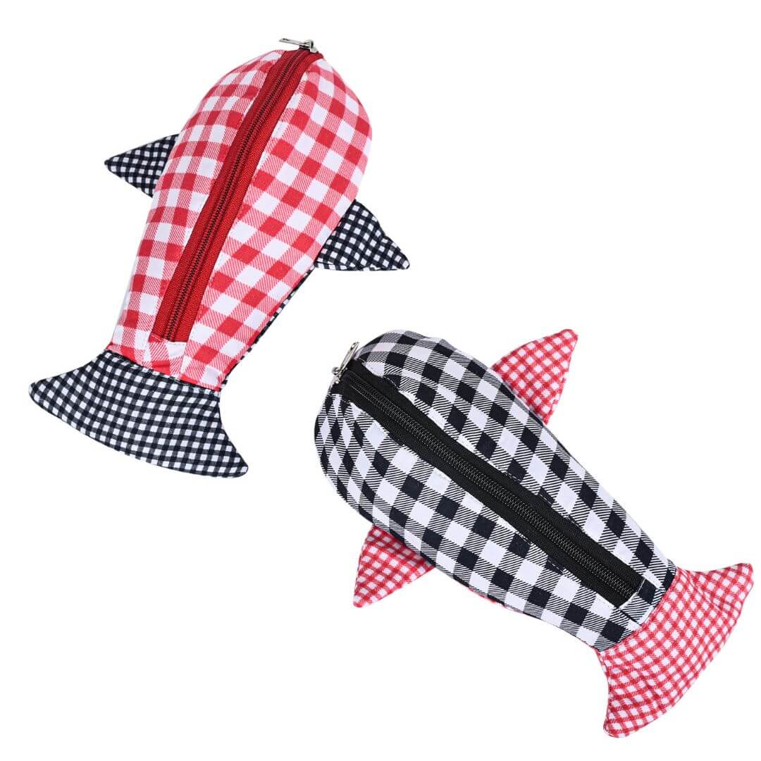 Pencil Case – Shark Pencil Case Pack Of 2 – RED And BLACK CHECKS