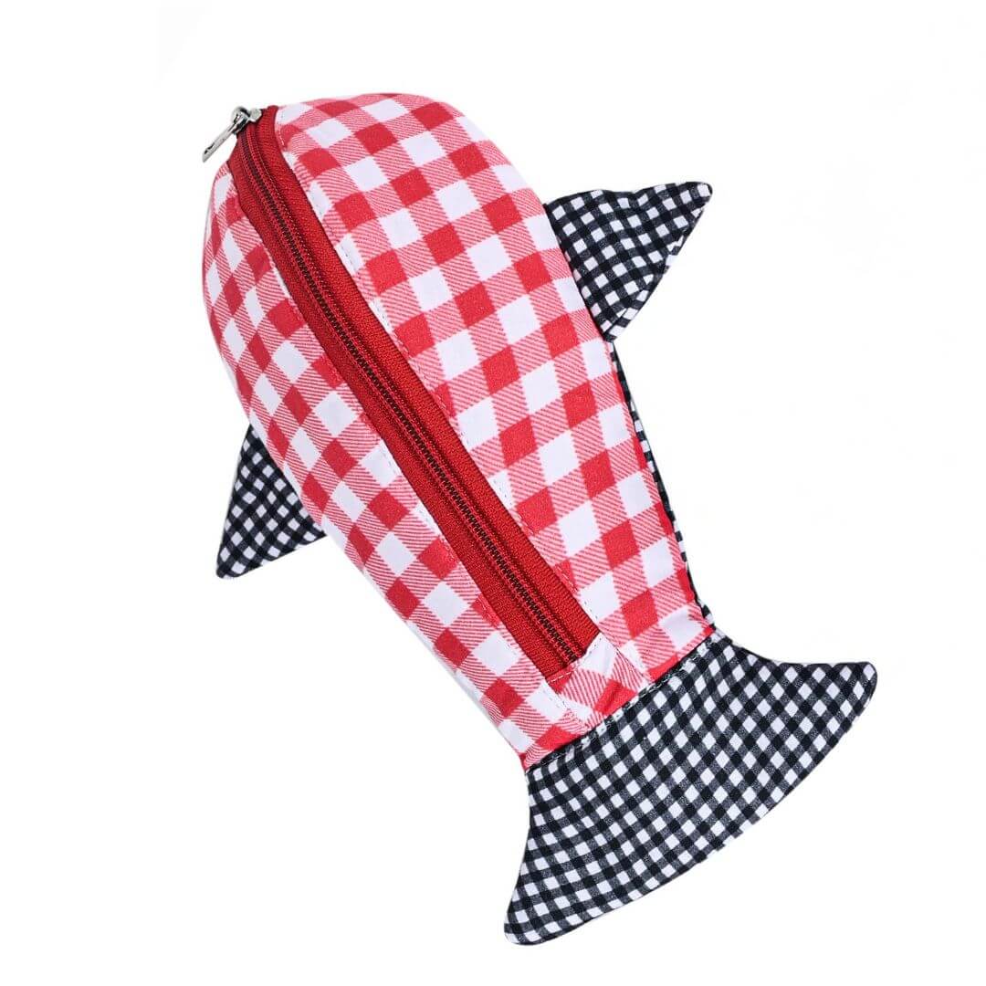 Pencil Case – Shark Pencil Case- Single-RED CHECKS